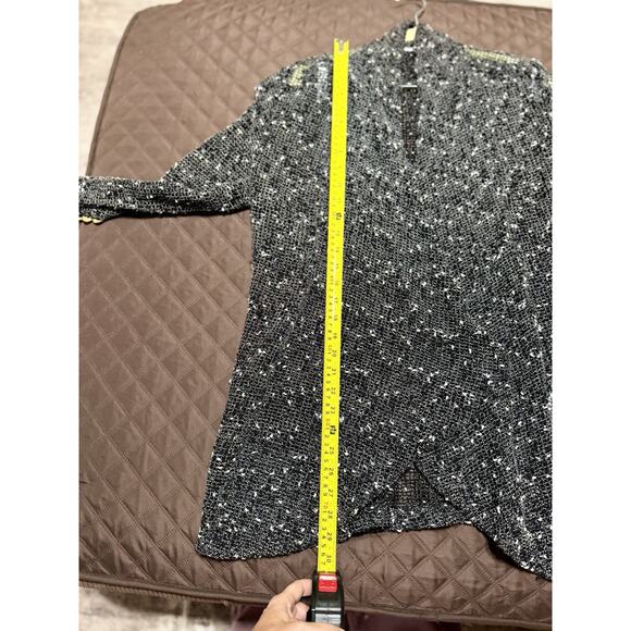 Lula B Top Woman’s Black & White Long Sleeve Open Front Sheer Knit Cardigan - XL - Picture 6 of 7